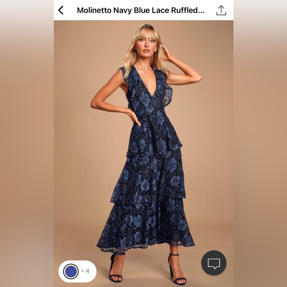 Navy blue lace tiered maxi dress